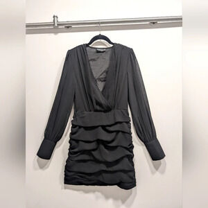 Black Long Sleeve Sheer Chiffon Dress